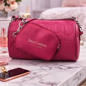 New!! Juicy Couture Y2K Pink Logo Shoulder Bag. NWOT Barrel Bag w/Pouch Cute